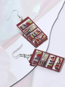 1 Pair Creative Bookshelf Pattern Dangle Earrings, Creative Acrylic Geometric Design Drop Earrings, Fashion Matching Jewelry for Women & Girls