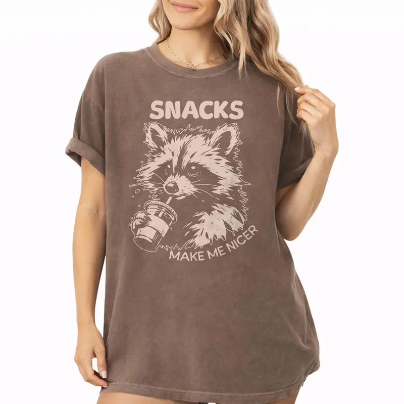 Comfort Colors Snacks Make Me Nicer Shirt, Funny Raccoon Shirt, Trash Panda Meme Graphic Tee, Gift for Raccoon Lovers