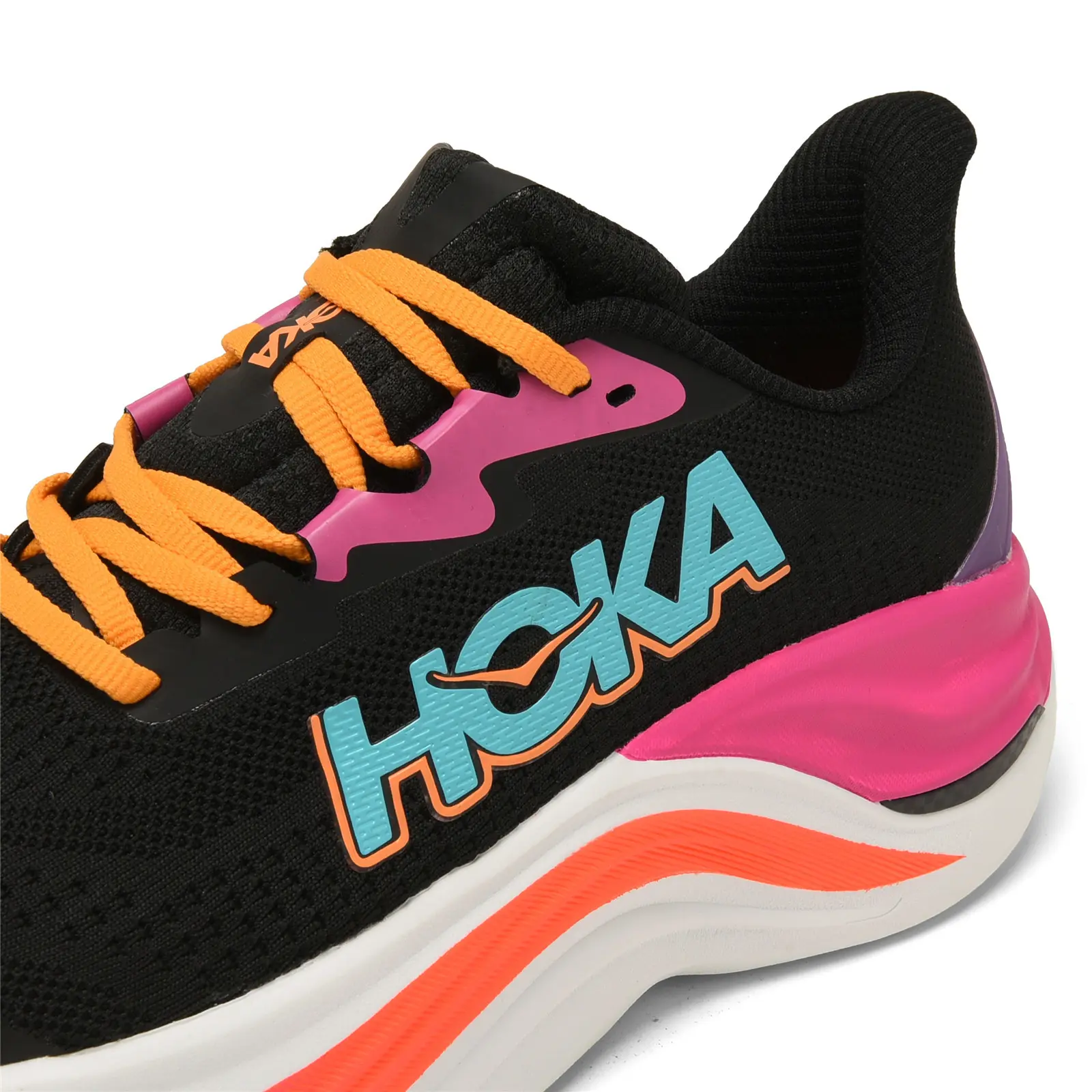 Sport training shoes built from premium breathable engineered mesh, striking black with colourful pink‑orange gradient midsole design, lightweight build, game‑changer for long‑time walking and all‑day city commuter wear.