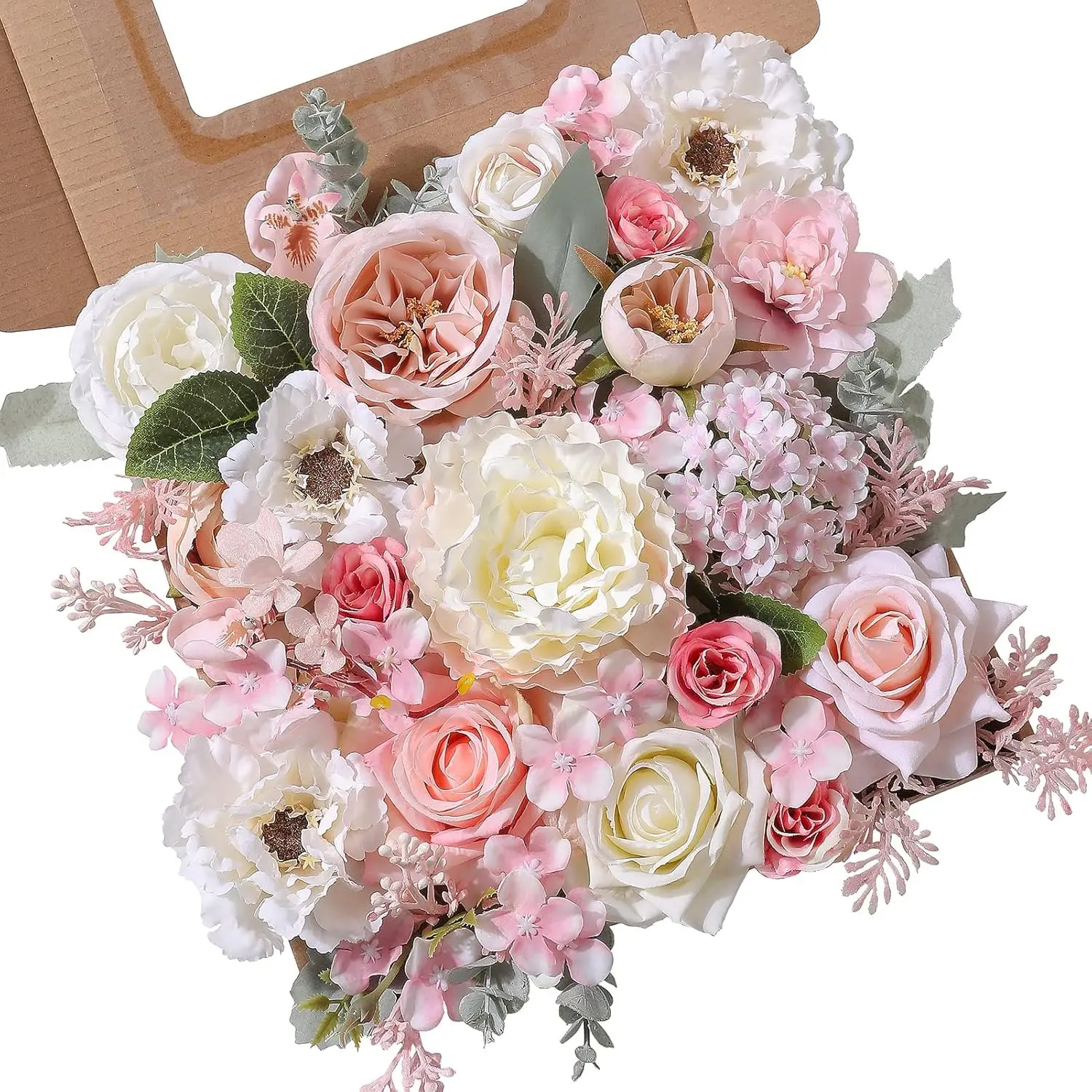 Foam Silk-Mix Peony, Hydrangea & Eucalyptus Multiple Pieces Pack with Leaves - Handmade Crafted Decorative Plant, Bendable Stems for DIY Wedding Bouquets, Home Decor (Dark Pink-White) - Home Improvement Gift