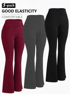 EBIOSVE Women’s 3-Pack High Rise Bootcut Polyester Leggings - Soft 4-Way Stretch, Tummy Control, High Elastic Activewear Bottoms for Yoga, Gym Fitness, Summer Travel, Leggings Polyester