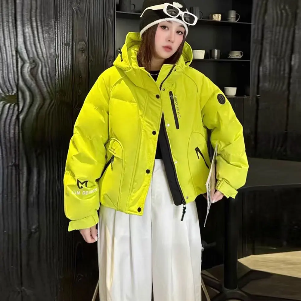 White Duck Down Coat  Autumn Winter Women Puffy Coat Vintage Short Hooded Parkas Female Casual Thicken Warm Down Jackets