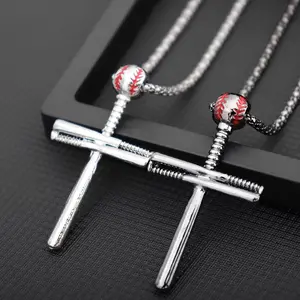 Alloy Outdoor Baseball Cross Necklace Baseball Pendant Men's Accessories