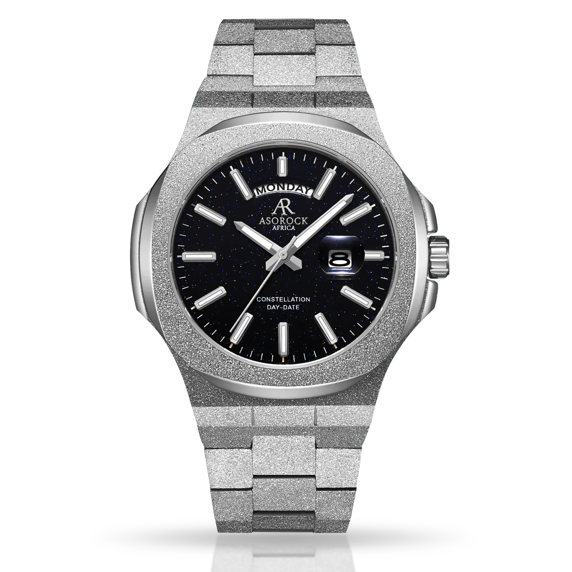 Silver/Black Frosted case aventurine Stardust dial Constellation Day Date  44mm homage watch asorock watches
