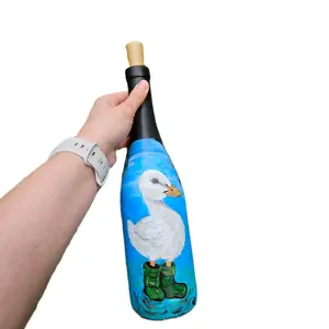 Hand-painted Duckling in Boots Wine Bottle