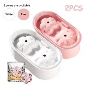 2 Piece Flower Ice Ball Molds, Silicone Floral Ice Maker with Lid, Reusable BPA-Free Ice Tray for Whiskey, Cocktail, Coffee, Tea, Home Bar Accessories, Whiskey Ice Cubes Mold