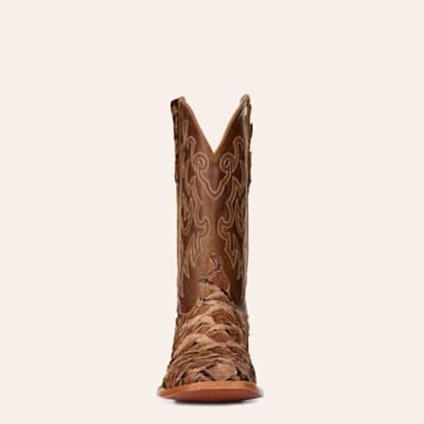 Cavender's Men's Mahogany Pirarucu & Brown Wide Square Toe Cowboy Boots