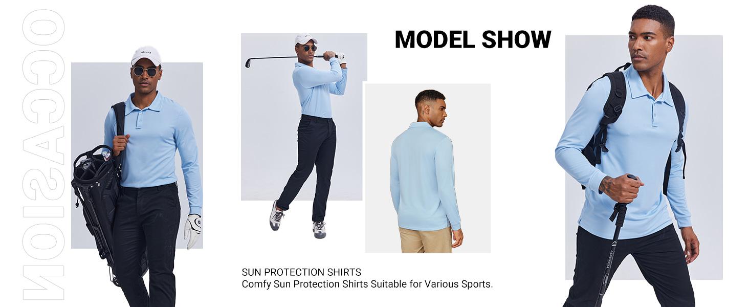 COOFANDY Men's Long Sleeve Polo Shirts Quick Dry Moisture Wicking Lightweight Golf Shirts Casual Collared Shirt