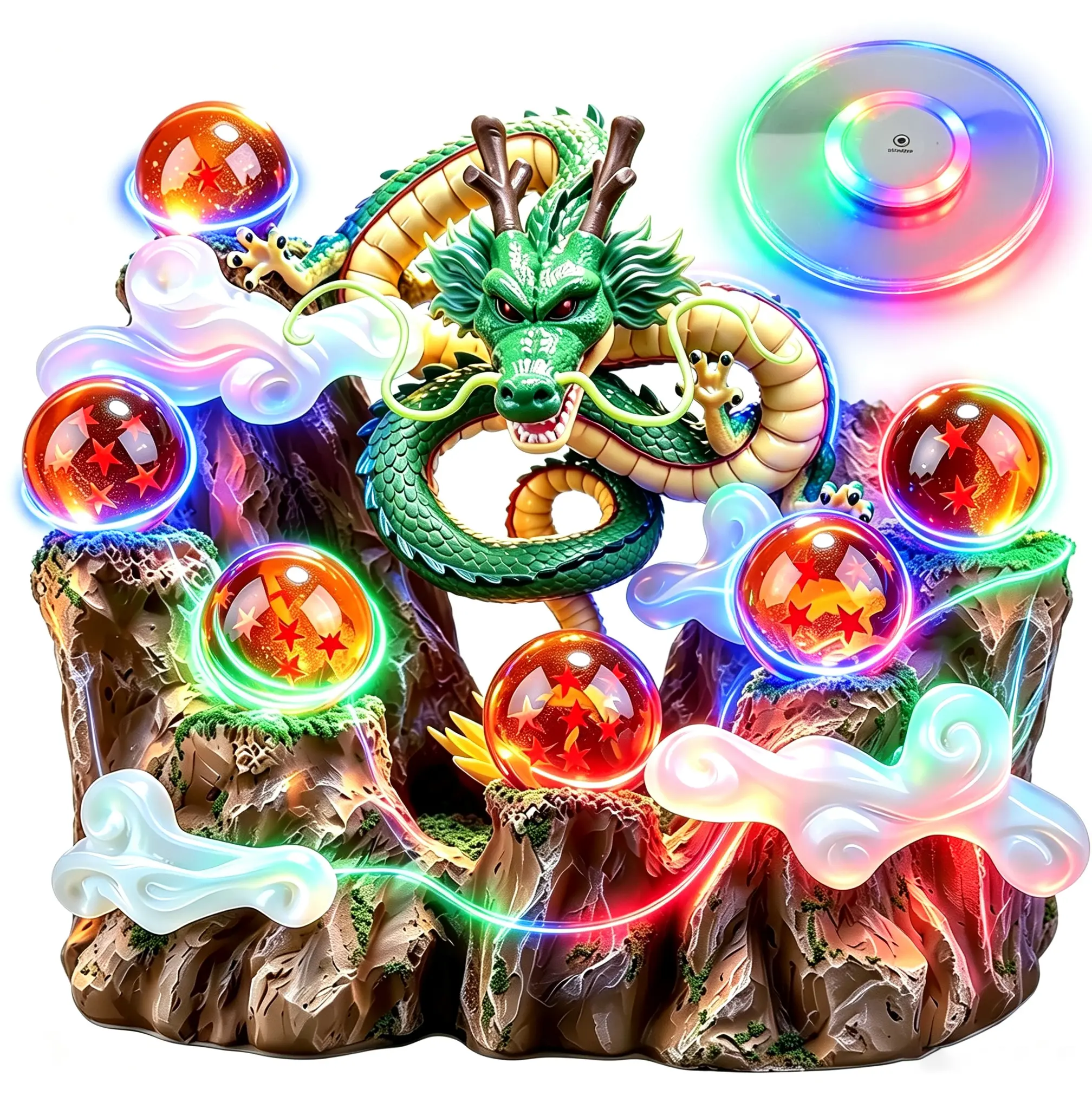 RGB LED Glowing Rocky Mountain Dragon Sculpture Statue, Color Changing Light Disk Base, Christmas Halloween Holiday Gift, Cool Desktop Home Decor Collectible Ornament for Anime Enthusiasts