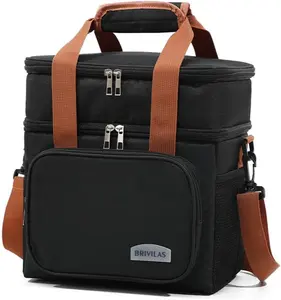 Double Deck Large Lunch Box for Women, Leakproof Lunch Tote Bag with Shoulder Strap, Large Insulated Soft Cooler Bag, Lunch Bags for Work Travel Hiking