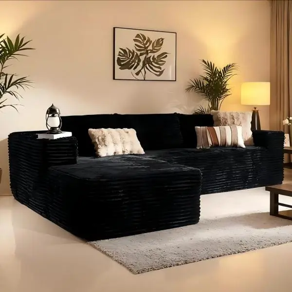 【2 BOXES SHIPPING】NordFun Couch 108" Modular Sectional Sofa for Living Room, Upholstered Frameless Cloud Couches Corduroy Fabric with Deep Seat, No Assembly Required