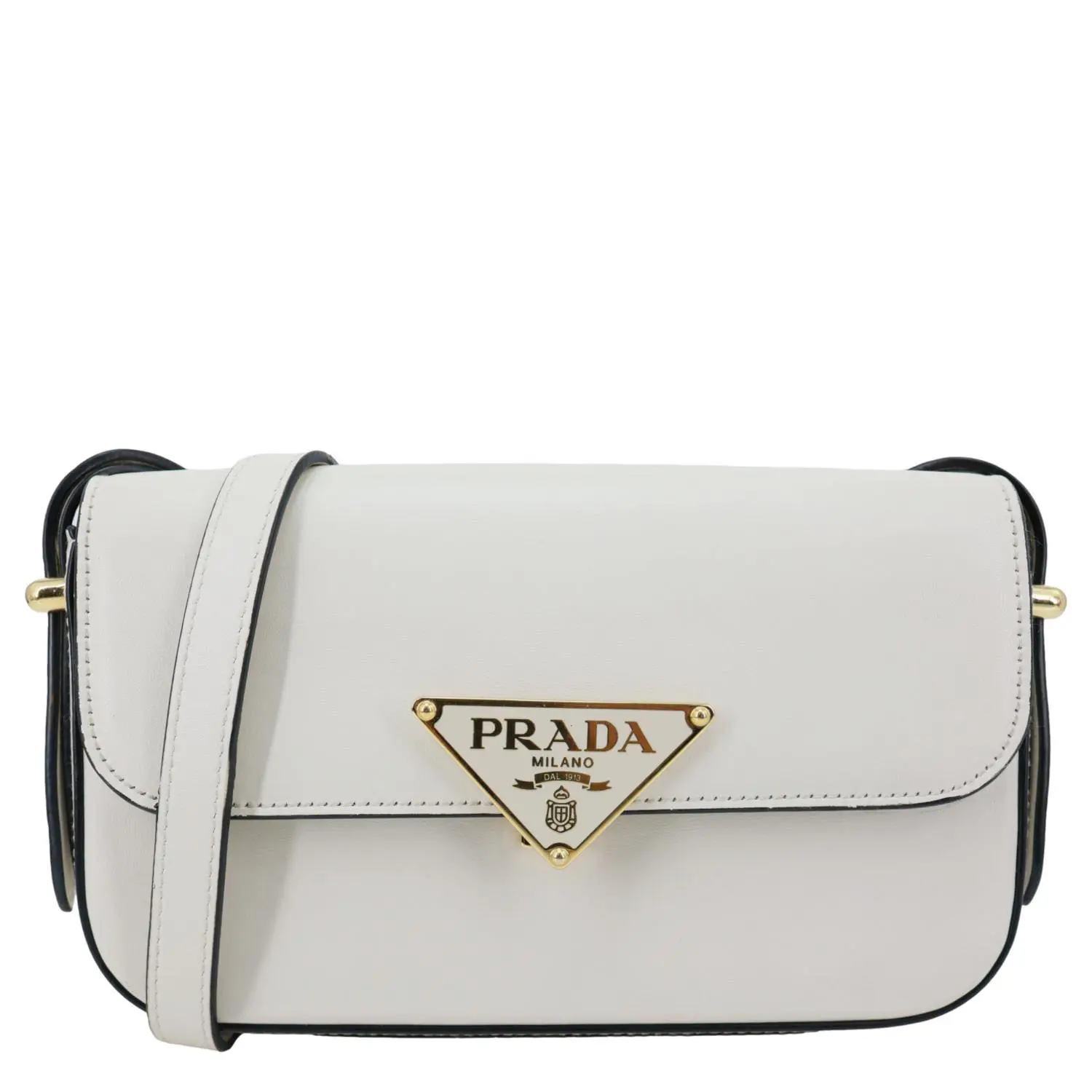 Pre-owned PRADA Leather Shoulder Bags Metal Triangle Logo Flap Soft Calfskin Shoulder Bag White