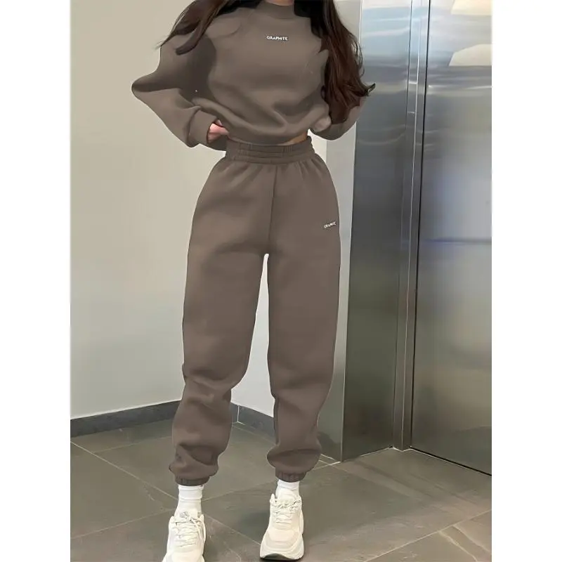 2Piece Women's Outdoor Sport Casual Set Soft Sweatshirt and Joggers Combo Fall Winter Collection Solid Color Comfortable Breathable Ideal Daily and Outdoor Activities