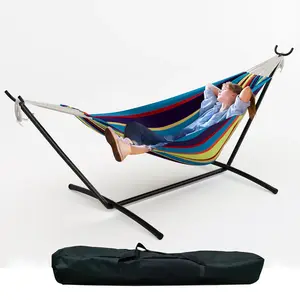 [FLASH SALE] Garvee 450 Lbs Tropical Double Hammock with Space-Saving Collapsible Steel Stand for 2 Person - Heavy Duty Portable Indoor Outdoor Hammock with Carry Bag - Great for Garden, Beach, Camping