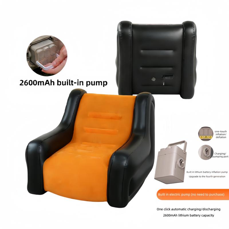 1pc Adult Plush Automatic Inflatable Sofa with 2600mAh Built-in Battery Pump, One-Click Inflate Deflate, Foldable Armrests for Home Camping Music Festival Outdoor Picnic Travel Leisure