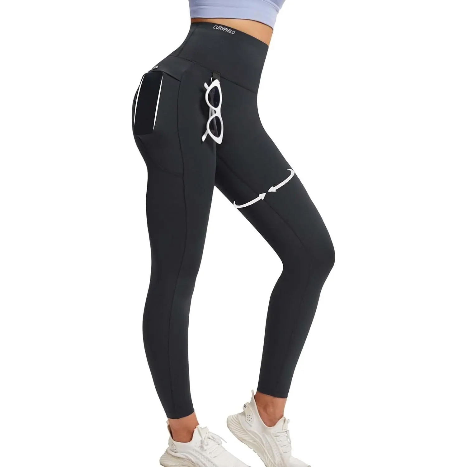 Women's Thick High-Waist Sporty Joggers - Long Pants, Workout Wear, 8-Way Stretch Synthetic Fabric, Tummy Control Elastic Waistband, Butt Lift Crisscross Band, Hook Closure, Pockets, Full-Length Compression, Machine Washable, Gym Fitness, Stretch Fabric,,