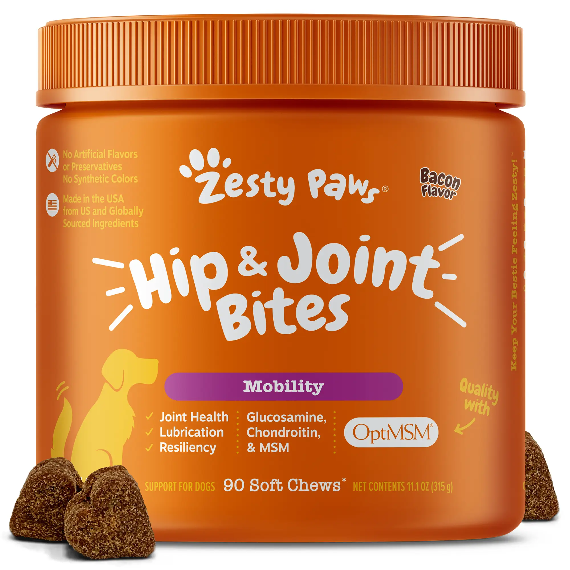 Zesty Paws Hip & Joint Mobility Bites with MSM & Glucosamine, Soft Chews Treats for Dogs’ Muscle & Joint Support Feeding