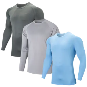 3 Pack Men's Solid Long Sleeve Sport Shirt Quick Dry UPF 50+ Sun Protection Hoodie Fishing Hiking Running Outdoor UV Shirt Lightweight Breathable Rash Guard Suncreen Athletic Active Wear