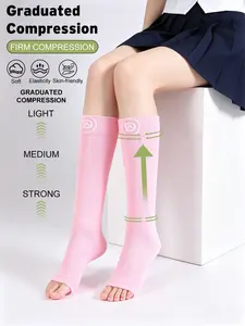 1Pair Pink Compression Ladies Sports Socks, Toe-less Socks, Soft Women Non-Slip Basketball Socks, Thigh Outdoor Running Socks,Knee Length Sleeping Socks, Crew Socks, Daily Socks, Gym Socks, Towel Bottom Sweat-Absorbent Breathable Socks, For Yoga, Pilate.