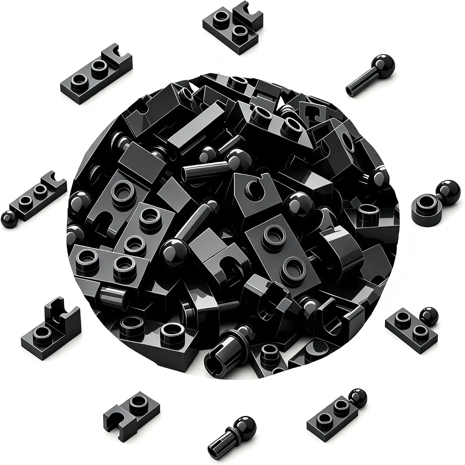 88 Piece Ball Joint Building Connectors, 10 Sizes Black Ball and Socket Joint on Axle Bulk Parts for MOC Robots, Mecha, Creatures, and Action Figure Builds, Compatible with Lego Pieces
