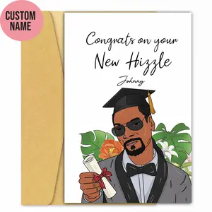 Personalized Graduation Card – Congrats on Your New Hizzle | Custom Name Graduation Greeting Card | Funny & Stylish Grad Gift