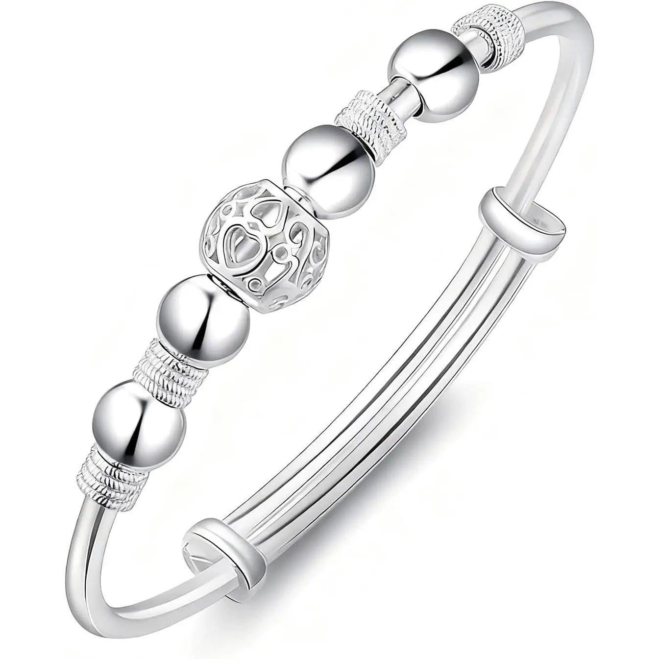 925 Sterling Silver Adjustable Bracelet for Women, Hollow Lantern Bead Design, Sliding Clasp Bangle, Elegant Jewelry Gift for Valentine’s Day, Birthday, Anniversary