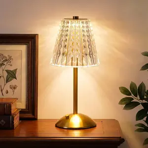 Rechargeable Cordless Table Lamp, Touch Control Crystal Desk Lamp with 3500mAh Battery, 3 Color Dimmable LED Small Lamp for Bedroom Bedside Restaurant Kitchen Home Decor