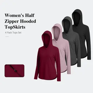 4 Packs Women's Long Sleeve Tops Quarter Zip Hoodies Fall Fashion Outfits Workout Sweatshirts Winter Zip Up Hoodie Casual Pullover