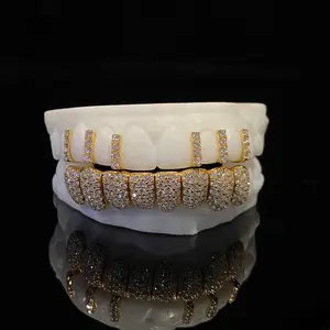 Custom Hand Out 925 Silver Plated Gold Honeycomb Gap Grillz Hiphop Jewelry Teeth Grillz