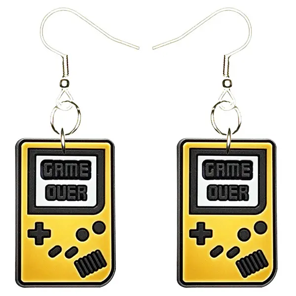 Game Controller Earrings Hypoallergenic Silver Plated Fishhooks Yazzle Dazzle 70s 80s 90s Arcade Video Game Player Joystick Quarter Token Yellow
