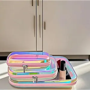 Combination Set, Laser Colorful Storage Box with Zipper, Reusable Hard Case, Foldable Waterproof Organizer, Suitable for Cosmetics, Snacks, Toys, Stationery