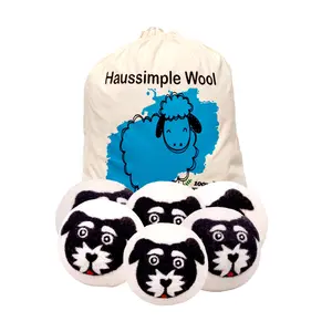 Haussimple Wool Dryer Balls Black White Dog 6-Count Handmade Organic Merino Eco-Friendly Natural Absorbent Biodegradable Durable Reusable - Laundry