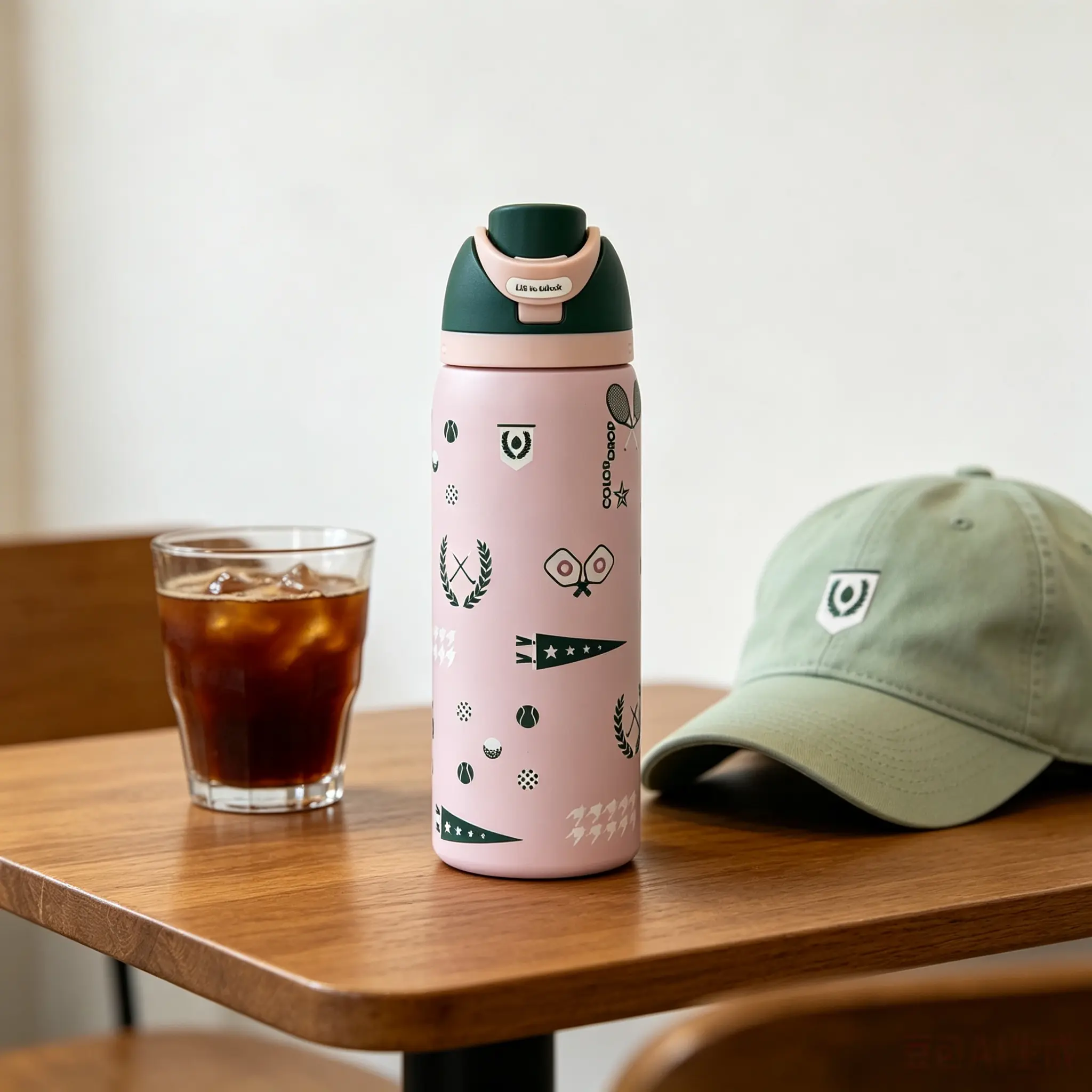 Owala 32oz Pastel Pink Country Club Tennis Insulated Water Bottle, Double Wall Stainless Steel Construction, Portable Handle Leak Resistant Hydration Vessel Perfect for Tennis Practice, Golf & Outdoor Sports Drinkware Flasks Stylish Mug Tumbler Bottled