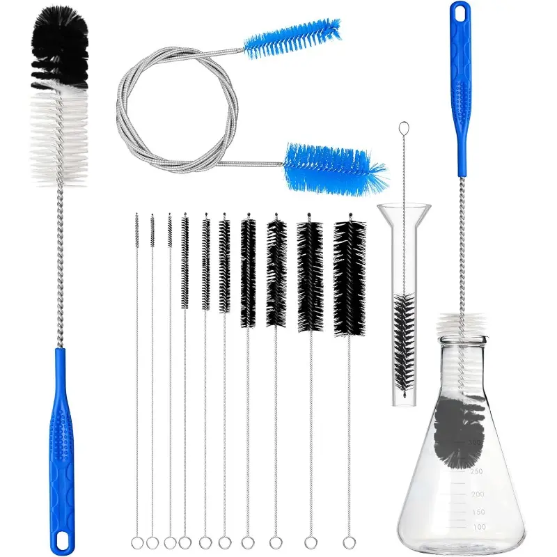 12pcs Tube Pipe Cleaners Brush Kit - 17-inch Long Handle, 8.2-in Varied Diameters, 35-inch Flexible Double-Ended Hose Tool for Glass Funnels & Bottles (Blue)