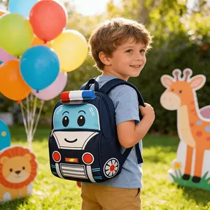 Kids' Favorite Cartoon Police Car 3D Lightweight Backpack |   Casual Style with Adjustable Strap, Lining, Zipper Closure