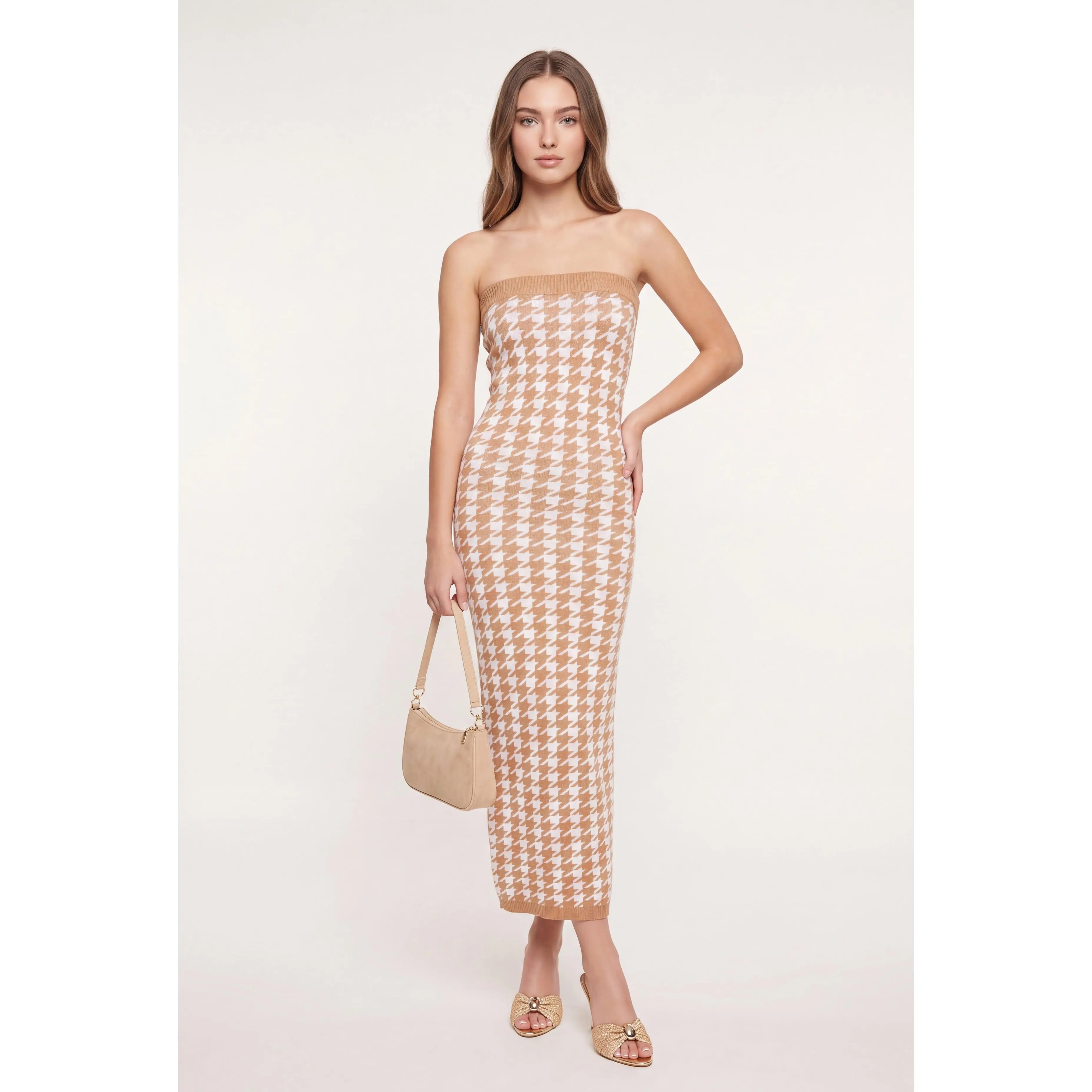 Houndstooth Strapless Dress