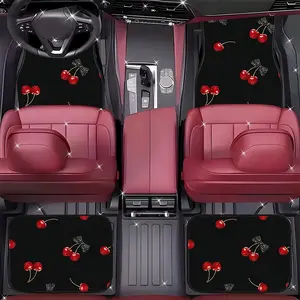 4Pcs Red Cherries Checkered Bows Car Floor Mats, Chic Style- Durable Polyester All-Weather Car Floor Mats, Suitable for Cars, SUVs, Trucks-Stylish Design, Car Non-Slip Mats, Interior Accessories, Comfortable Driving.11.30QWA-114