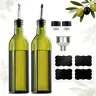 2 Count 17oz Glass Olive Oil Bottle Dispenser - 500ml Green Oil and Vinegar Cruet with Pourers and Funnel - Olive Oil Carafe Decanter for Kitchen Utensils