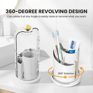 Dustproof Toothbrush & Makeup Brush Holder with Cover - 360° Rotating Electric Toothbrush Organizer with 3 Slots, Clear Vanity Desktop Storage Box for Bathroom Countertop
