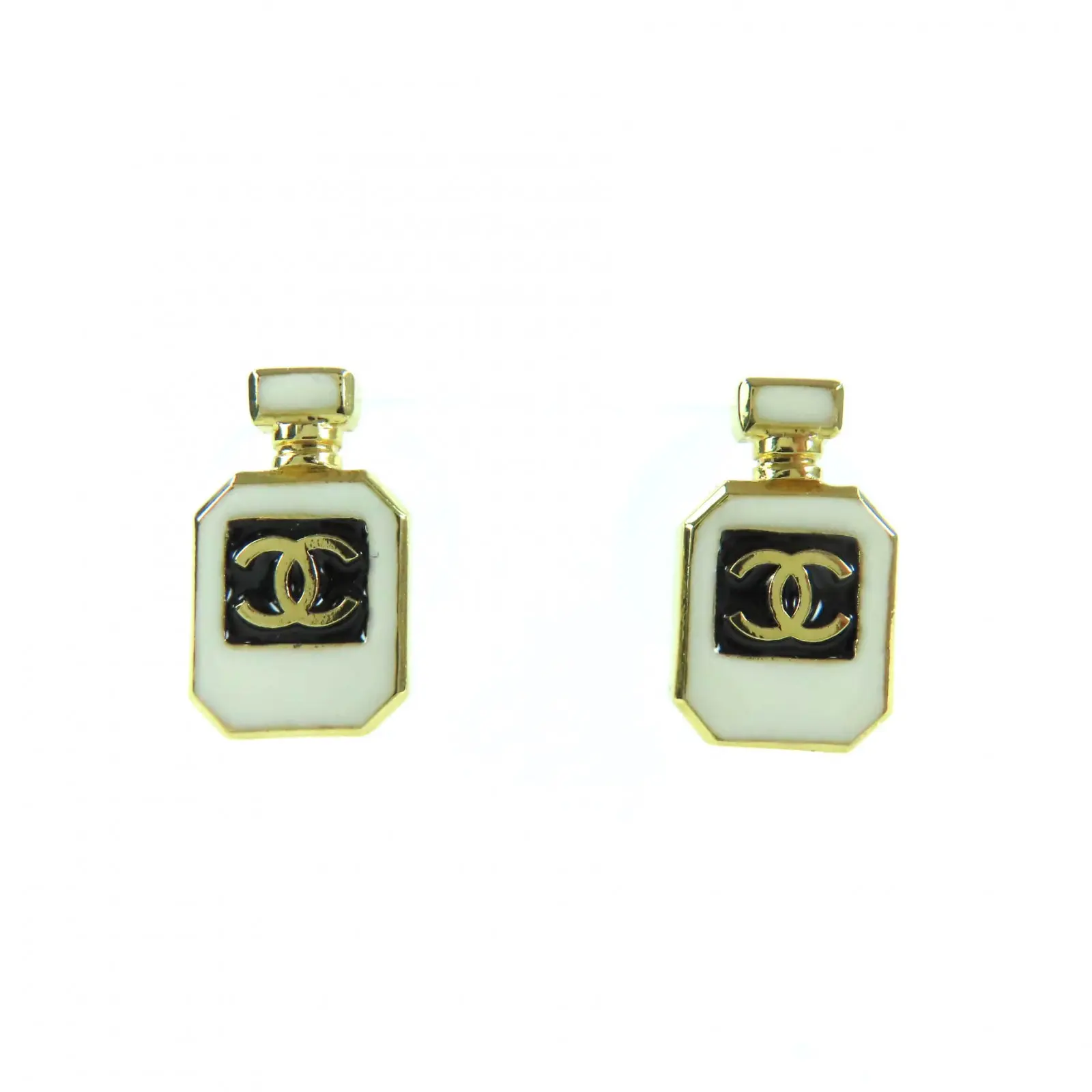 Pre-owned CHANEL Gold-plated Small Leather Goods COCO Mark Perfume Bottle Pierced Earrings