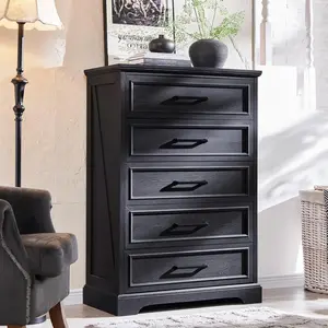 LINGMU 32" Farmhouse 5-Drawer Dresser, Tall Chest of Drawers with Anti-Tip for Bedroom