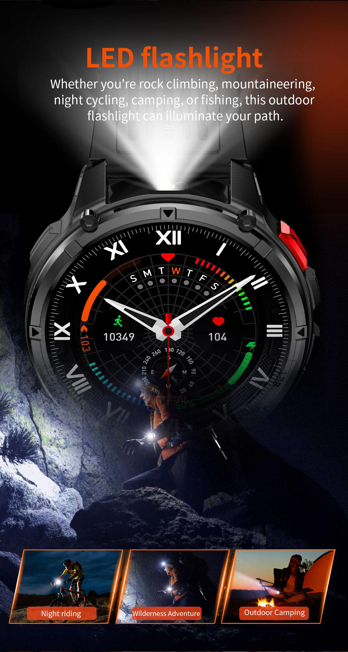 Military Smartwatch for Men, LED Flashlight BT Call IP68 Waterproof Heart Rate Fitness Pedometer Android/iOS Compatible - Ideal for Hunting Hiking Extreme Sports Military Smartwatch for Men, LED Flashlight BT Call IP68 Waterproof Heart Rate Fitness Pedometer Android/iOS Compatible - Ideal for Hunting Hiking Extreme Sports