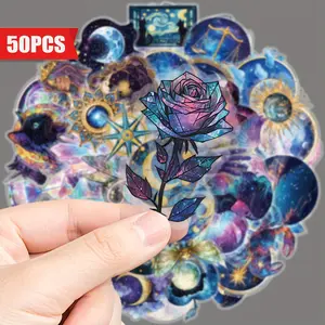 50pcs Enchanting Sky and Magic Illustration Paint Stickers, Waterproof Reusable Stickers for Laptops, Phones, Guitars, Cars, Tablets, Suitcases Decal Sticker