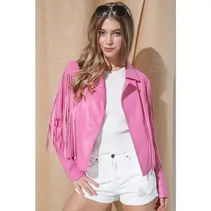 Blue B Faux Leather Moto Fringe Jacket