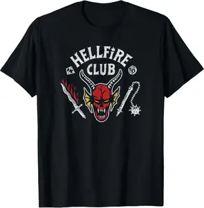 Stranger Things 4 Hellfire Club Skull & Weapons T-Shirt Unisex T-Shirt, Full Color