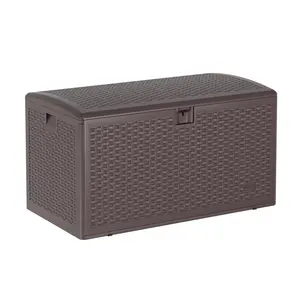 120 Gallon Large Waterproof Resin Deck Box, Lockable Outdoor Storage Container with Hydraulic Rod, Weatherproof Patio Storage Bench for Yard Indoor, Perfect for Cushions Tools Toys Storage，brown