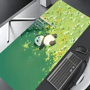 Kawaii Panda Green Grass Field Art  Large Game Mouse Pad,Aesthetic Desktop Decoration Protection Pad,Rubber Pad Non-slip Lock Edge Work Pad,multi-size mouse pad suitable for laptop,desktop computer games, work,family, good gift for boys,girls,kids