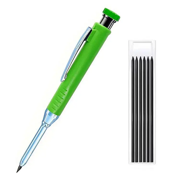 Solid Carpenter Mechanical Pencil & Lead Core (2 Counts/set), Long Head Carpenter Pencil with Sharpener, Stationery Supplies for Woodworking Construct