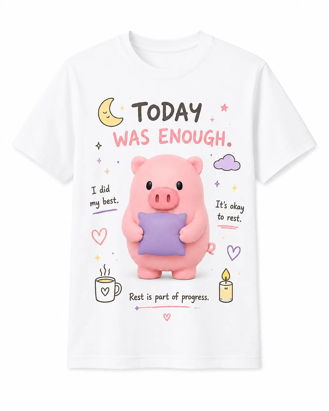 MiniGame Pink Pig Graphic T Shirt Cute Cartoon Quote Tee Positive Message Shirt Cozy Character Print Shirt Oversized Streetwear Top Trendy Casual Aesthetic Clothing Funny Cute Shirt Gift Idea for Women Men Unisex Cotton Short Sleeve Summer Outfit