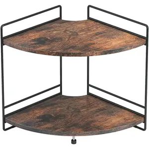2 Tier Corner Shelf, Bathroom Organizer Countertop, Wooden Bathroom Trays for Counter  Organizer, Makeup  Storage Shelf, Kitchen  Rack, Rustic Brown